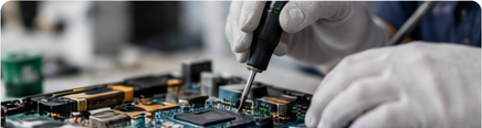 Técnico realizando reparo em placa eletrônica